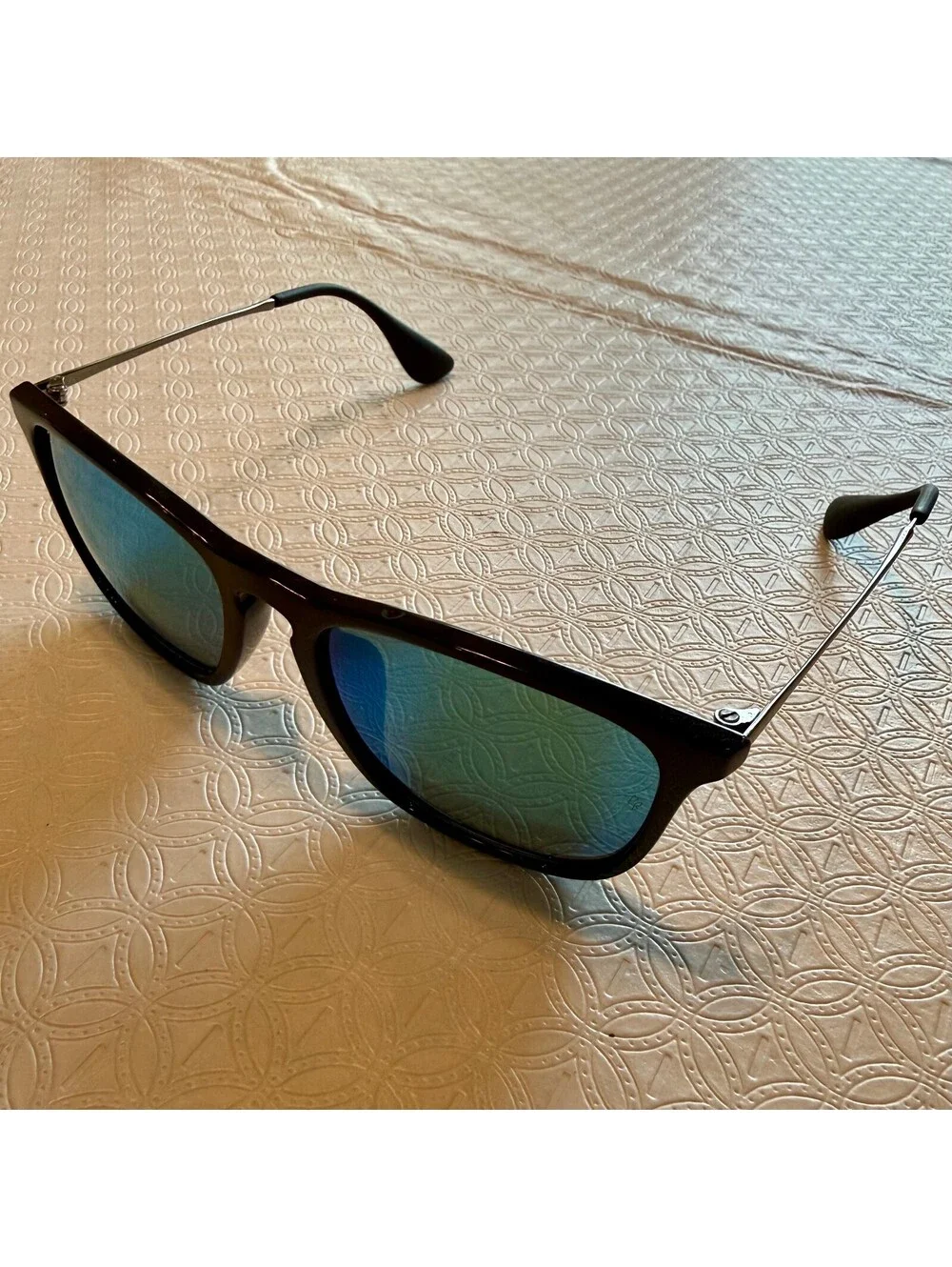 Ray-Ban RB4187F Chris Sunglasses Black Frame Blue Green Mirror Lenses